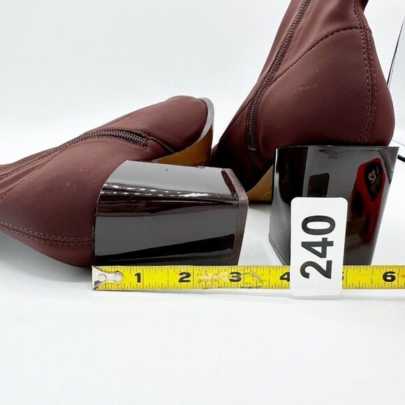 Aldo Burgundy Stretch Sock Ankle Boots With Patent Block Heels & Side Zipper 6.5 - Picture 13 of 16